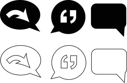 Modern speech bubble communication icons set with chat and quote designs. Иллюстрация