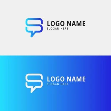 Modern speech bubble logo design with blue gradient perfect for communicati.. Ilustración de archivo