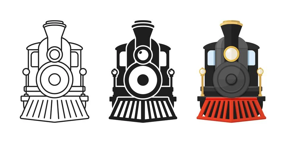 Modern speed train icon set collection in flat style. Railroad transport ve.. Stock Illustration