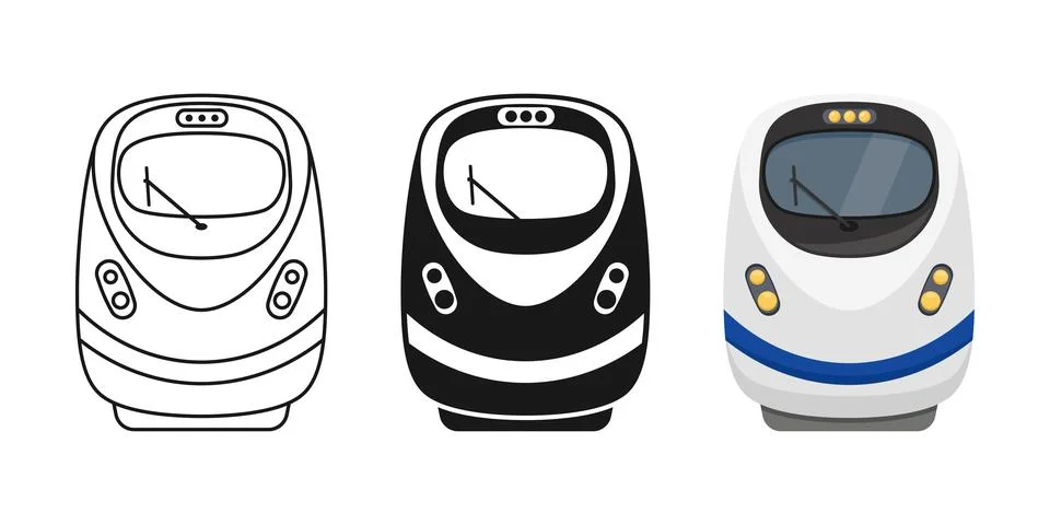 Modern speed train icon set collection in flat style. Railroad transport ve.. Stock Illustration