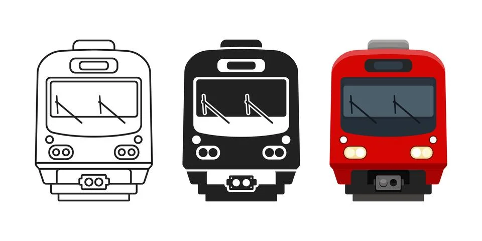 Modern speed train icon set collection in flat style. Railroad transport ve.. Stock Illustration