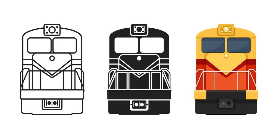 Modern speed train icon set collection in flat style. Railroad transport ve.. Stock Illustration