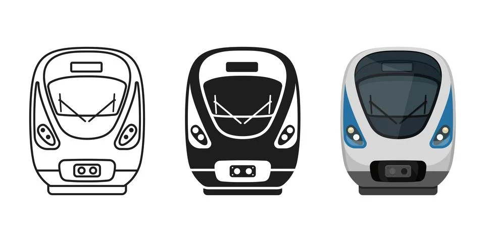 Modern speed train icon set collection in flat style. Railroad transport ve.. Stock Illustration