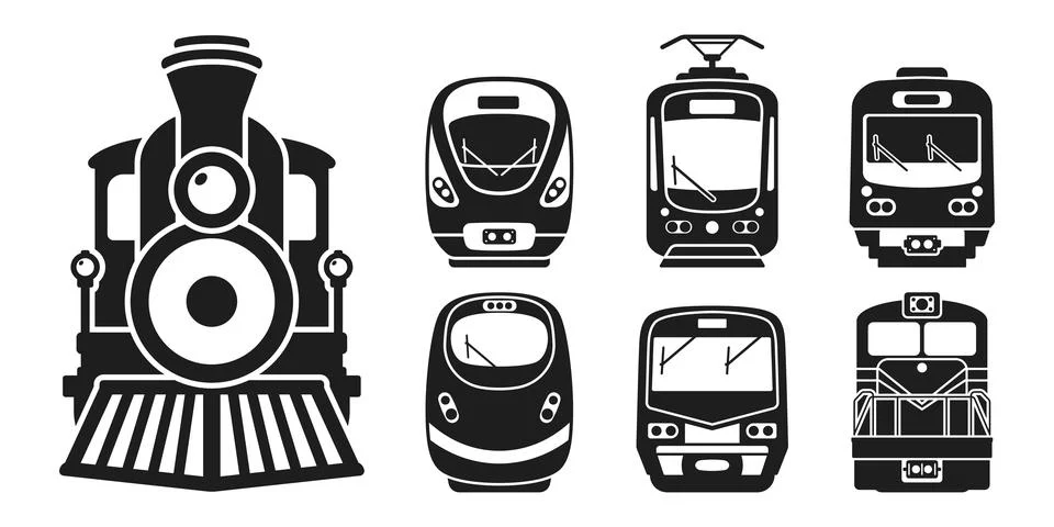 Modern speed train icon set collection in flat style. Railroad transport ve.. 스톡 일러스트