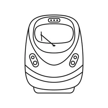 Modern speed train icon in stroke outline style. Railroad transport vector .. Illustrazione stock