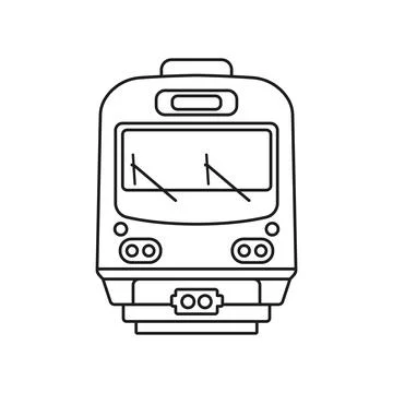 Modern speed train icon in stroke outline style. Railroad transport vector .. Stock Illustration