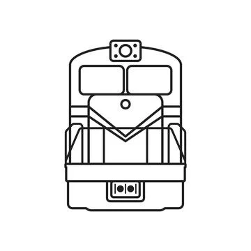Modern speed train icon in stroke outline style. Railroad transport vector .. Illustrazione stock