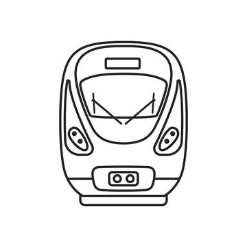 Modern speed train icon in stroke outline style. Railroad transport vector .. Illustrazione stock