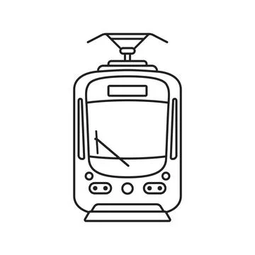 Modern speed train icon in stroke outline style. Railroad transport vector .. Stock Illustration