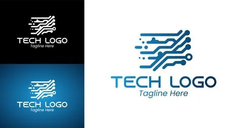 Modern Speedy Tech Logo with Circuit Lines and Movement Stock Illustration
