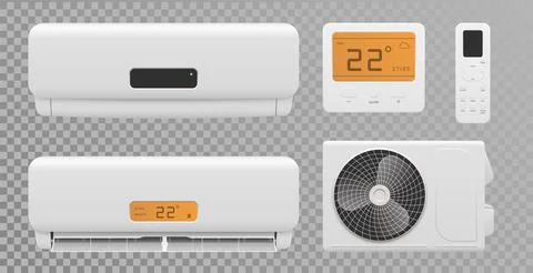 Modern Split Air Conditioner System Set Stock Illustration