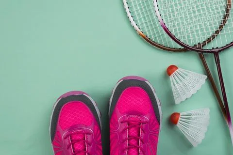 Modern sport composition with badminton elements Stock Photos