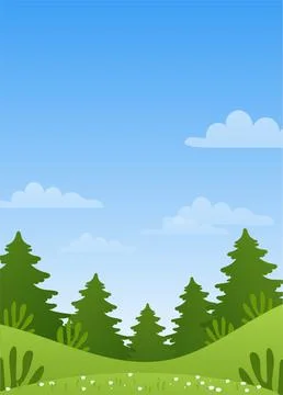 Modern spring meadow with green grass and wildflowers. Poster with summer lan Stock Illustration