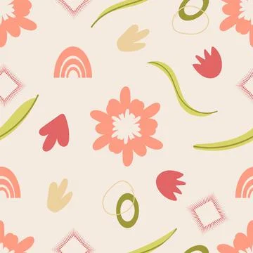 Modern spring seamless pattern with flower silhouettes, botanical shapes. Vector Stock Illustration