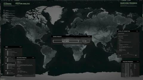 Modern spy global searching computer system. Scanning the world map. Moscow, UI Video stock 201764591