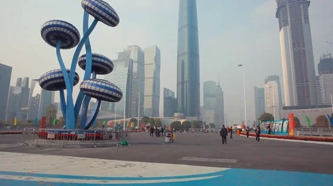 Modern square and skyscrapers in Guangzhou China Video stock 59134144