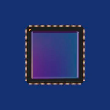 Modern square cpu microprocessor chip in blue tones. Isolated Stock Illustration