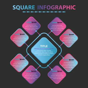 Modern square infographic. Eight square infigrqphics for business designs. Stock Illustration