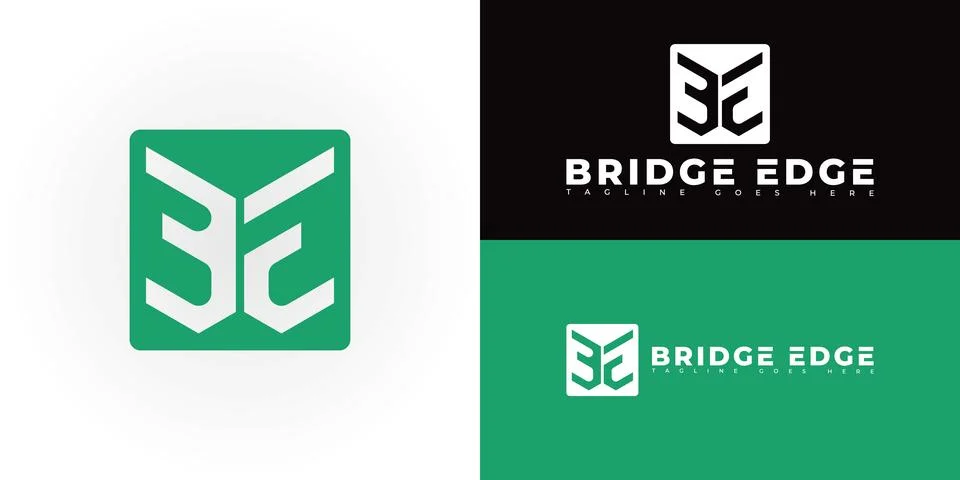 Modern square initial vector letter BE or EB logo in green color 스톡 일러스트