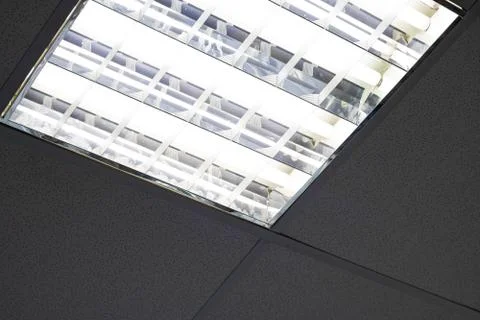 Modern square lamp in the ceiling close up Stock Photos