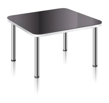 Modern square table with black glossy surface, chrome table legs and mirror s Stock Illustration