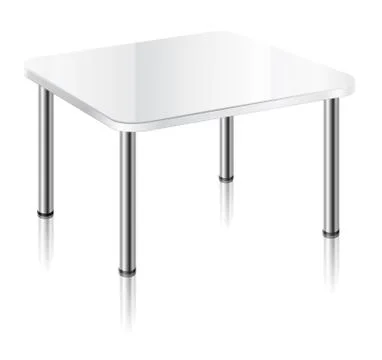Modern square table with white glossy surface, chrome table legs and mirror s Stock Illustration