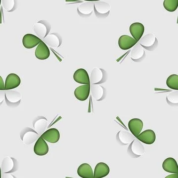 Modern st. Patrick s day seamless pattern with stylized 3d leaf clover cuttin Stock Illustration