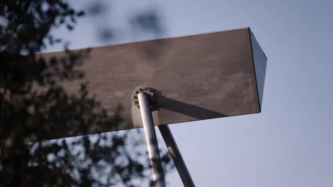 Modern Stadium Steel Support Structure Against Blue Sky in Slow Motion Stock Footage 341573641
