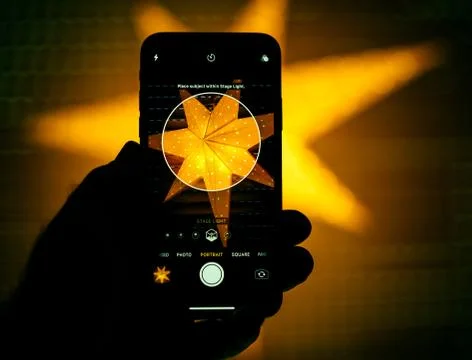 Modern Stage light setting for the portrait mode in the new Appl Stock Photos