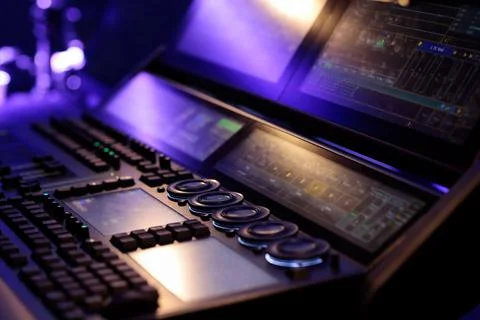 Modern stage lighting control console close up Stock Photos
