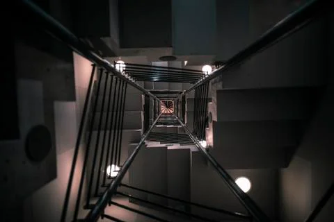 Modern staircase bottom-up view in a low light Stock Photos
