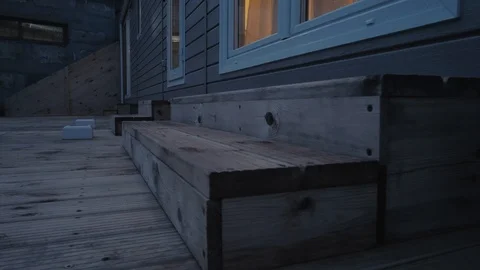 Modern static caravan. mobile House. evening time, in the windows light Stock Footage 87950905