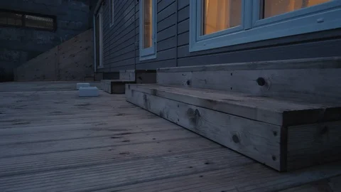 Modern static caravan. mobile House. evening time, in the windows light Stock Footage 87950989