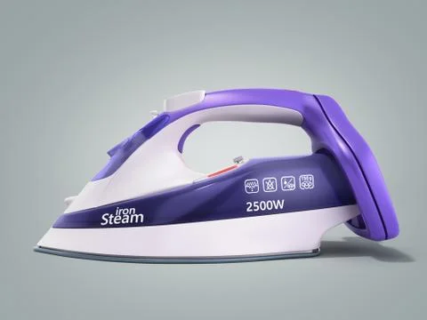 Modern steam iron 3d render on grey background Stock Illustration