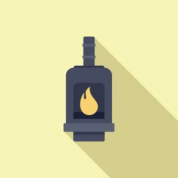 Modern steel burning stove heating home interior with long shadow Illustrazione stock