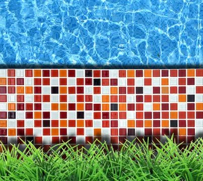 Modern stone pavement with pool background Stock Photos