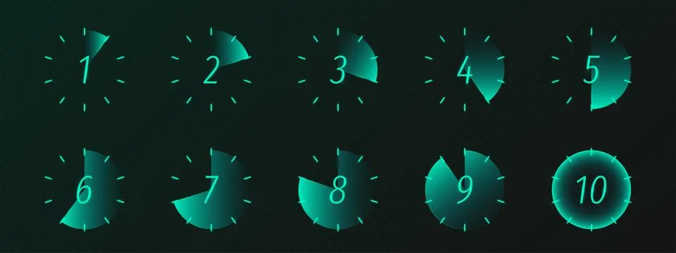 Modern stopwatch and timer, neon countdown icons Stock Illustration