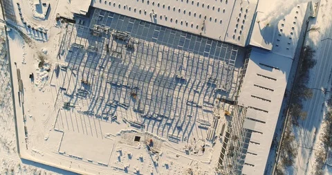 Modern storehouse construction site, the structural steel structure of a new Stock Footage 87066949