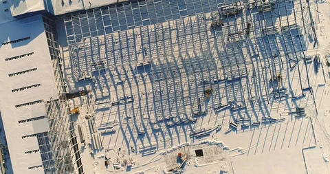 Modern storehouse construction site, the structural steel structure of a new Stock Footage 87494812