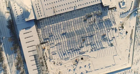 Modern storehouse construction site, the structural steel structure of a new Stock Footage 87494889