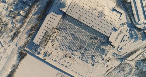 Modern storehouse construction site, the structural steel structure of a new Stock Footage 87494928