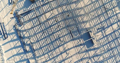 Modern storehouse construction site, the structural steel structure of a new Stock Footage 87596925