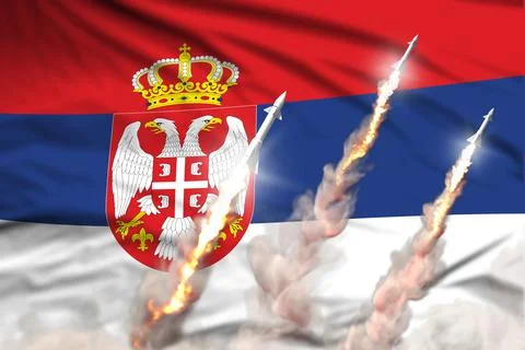 Modern strategic rocket forces concept on flag fabric background Ilustração Stock