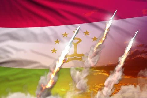 Modern strategic rocket forces concept on sunset background 스톡 일러스트