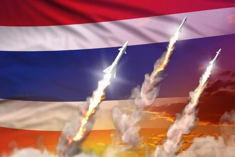 Modern strategic rocket forces concept on sunset background Ilustração Stock