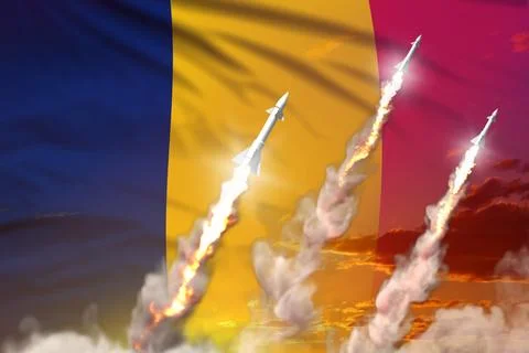 Modern strategic rocket forces concept on sunset background 스톡 일러스트