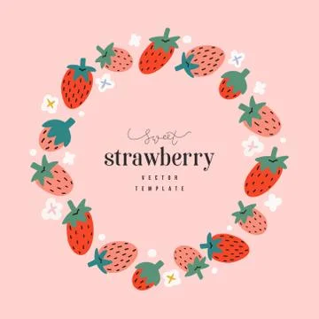 Modern strawberry frame border, vector background with hand drawn berries, copy Stock Illustration