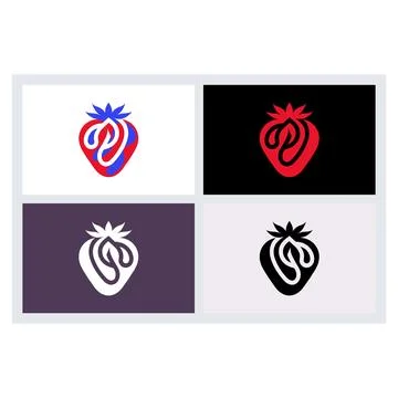 Modern Strawberry Logo Design Icon Set Stock Illustration