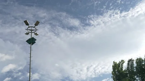 Modern street LED lighting pole on the riverside, landscape view Stock Footage 137882827