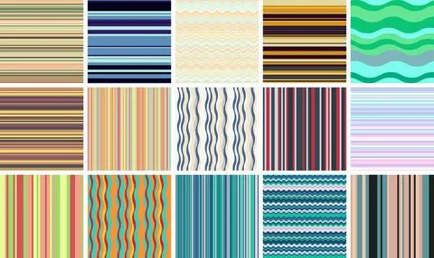 Modern striped abstract wallpapers set offering consistent colorful backgroun Stock Illustration